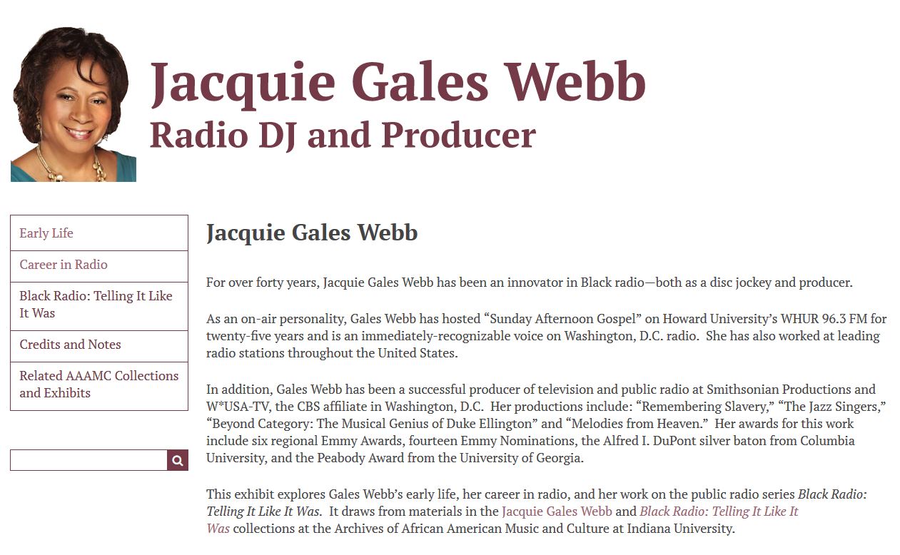 Jacquie Gales Webb Digial Exhibit Screen Capture